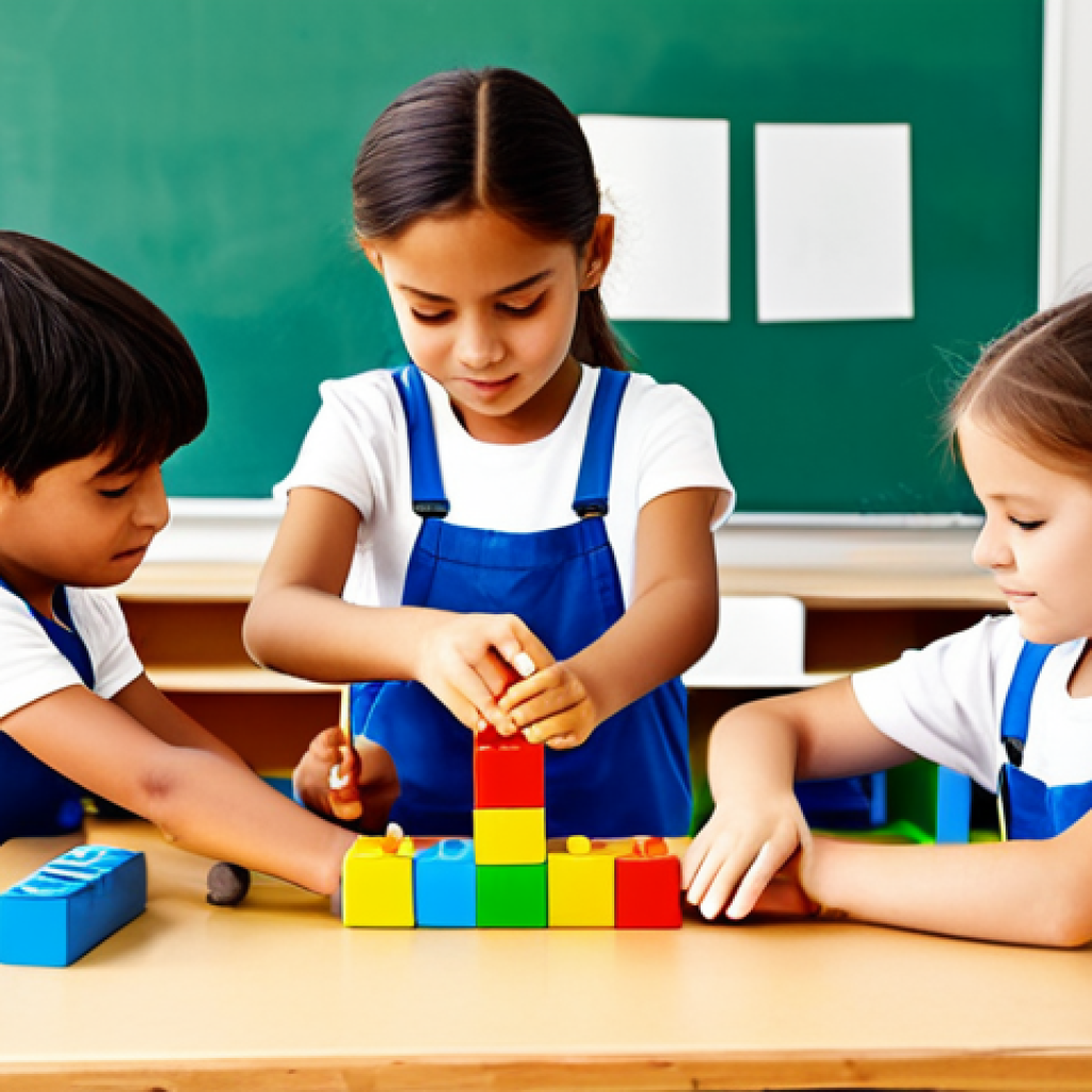 **
"A group of young children engaged in a construction game with building blocks in a brightly lit classroom, fully clothed, appropriate attire, safe for work, perfect anatomy, natural proportions, family-friendly, educational setting, well-formed hands, proper finger count, natural body proportions."
**