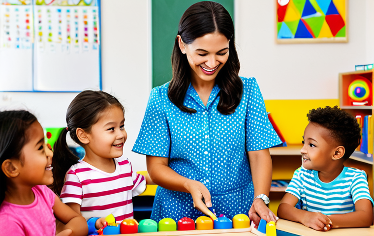 **

"A dedicated early childhood educator in a bright and cheerful classroom, surrounded by colorful educational toys and engaged children. She is fully clothed in appropriate attire, leading an activity involving storytelling and creative expression. Safe for work, appropriate content, professional setting, perfect anatomy, natural proportions, family-friendly environment."

**