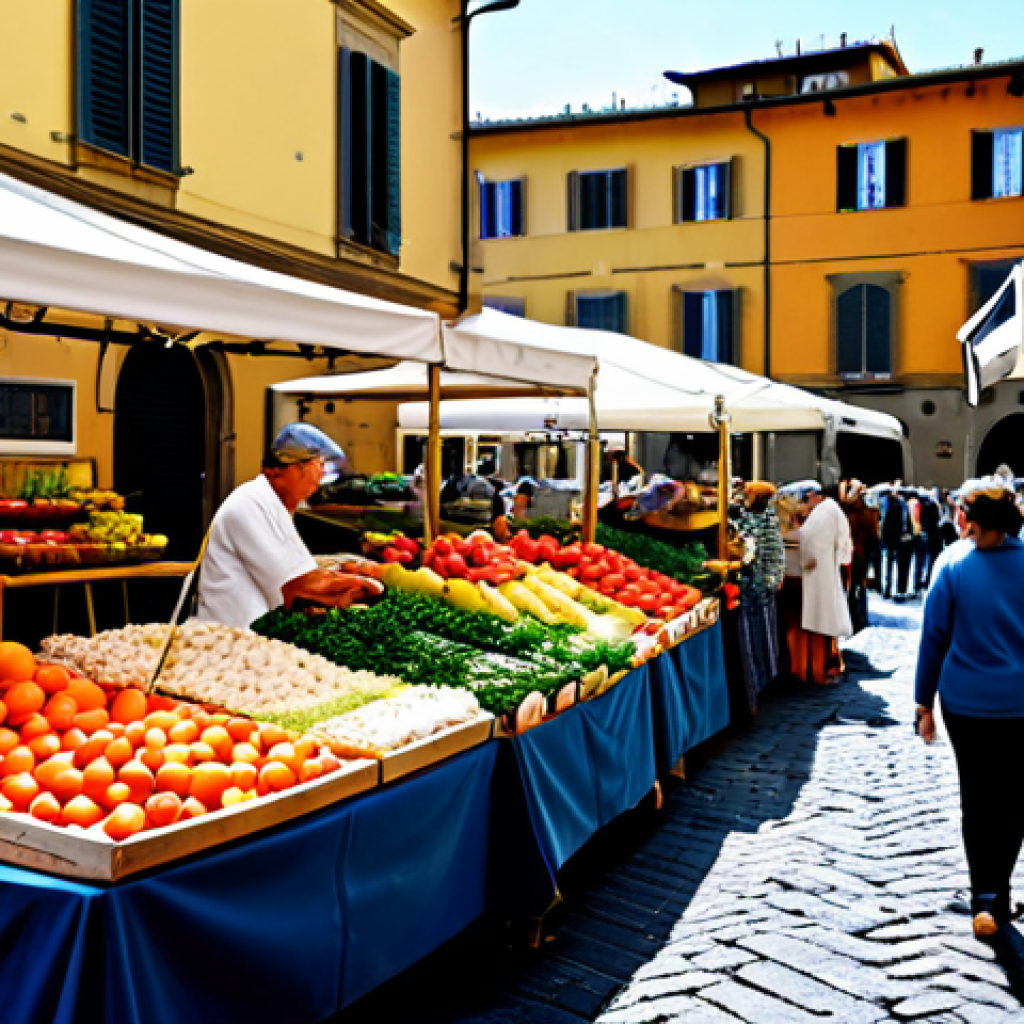 유아교육지도사 강의 중 학습자 참여 독려법 - **Subject:** A vibrant outdoor market scene in Florence, Italy. **Clothing:** Vendors in professiona...