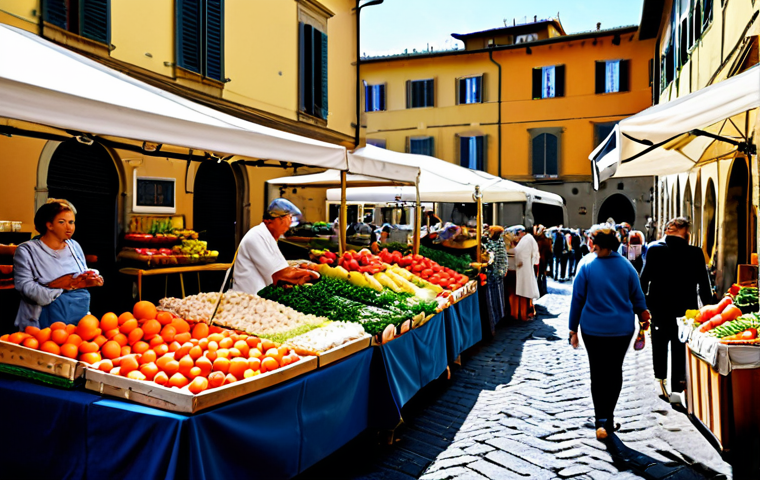 유아교육지도사 강의 중 학습자 참여 독려법 - **Subject:** A vibrant outdoor market scene in Florence, Italy. **Clothing:** Vendors in professiona...