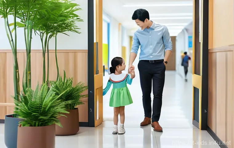 유아교육지도사로서 학부모와의 첫 상담 준비 - **Prompt 1: A Warm Welcome at the Entrance of a Children's Educational Center**
    "A friendly fema...