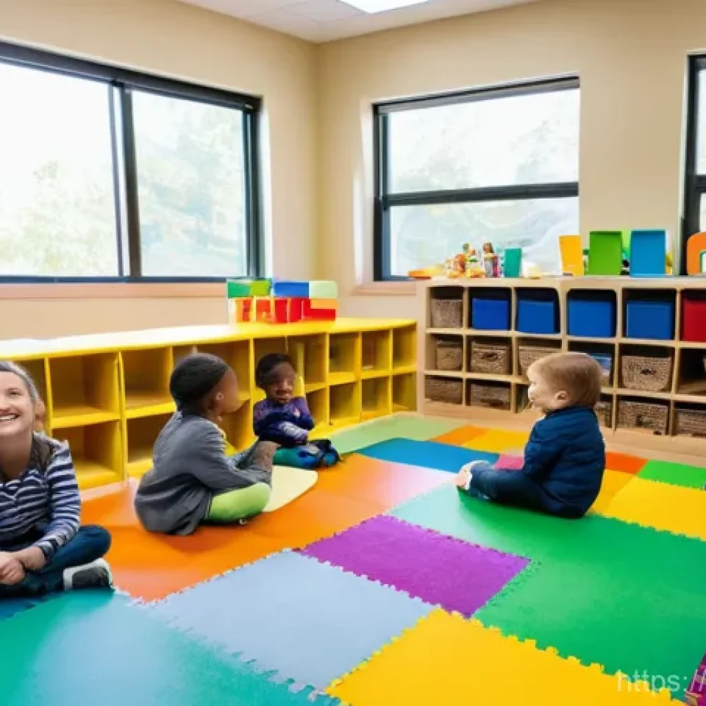 유아교육지도사로서의 리더십 스킬 - A vibrant, wide-angle shot of a beautifully designed early childhood classroom filled with natural l...