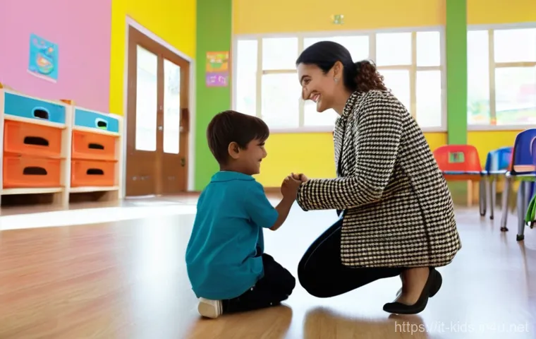 유아교육지도사 자격증 취득 후 첫 강의 준비법 - **Prompt:** A heartwarming scene in a brightly lit, cheerful kindergarten classroom during morning a...