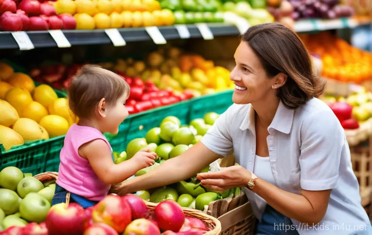 유아교육지도사로서의 언어 발달 교육법 - **Prompt 1: A Vibrant Market Discovery**
    "A heartwarming, brightly lit scene inside a bustling I...