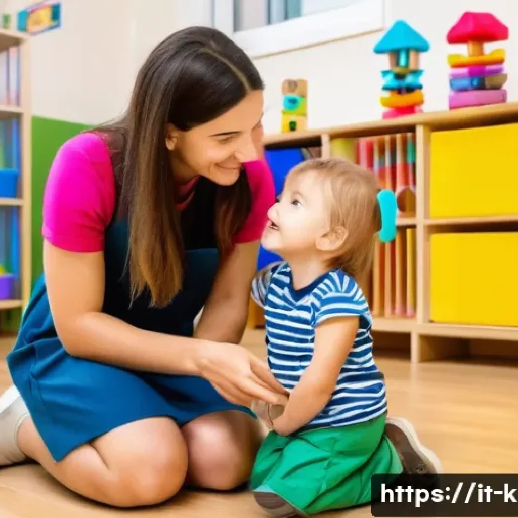 유아교육지도사로서 필요한 윤리 의식 - A warm and brightly lit early childhood classroom in Italy (scuola dell'infanzia). A kind and empath...