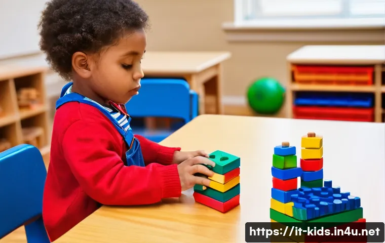 유아교육지도사로서 업무 일지 작성법 - **Prompt:** A vibrant classroom scene during free play. A 5-year-old child with a bright red shirt a...