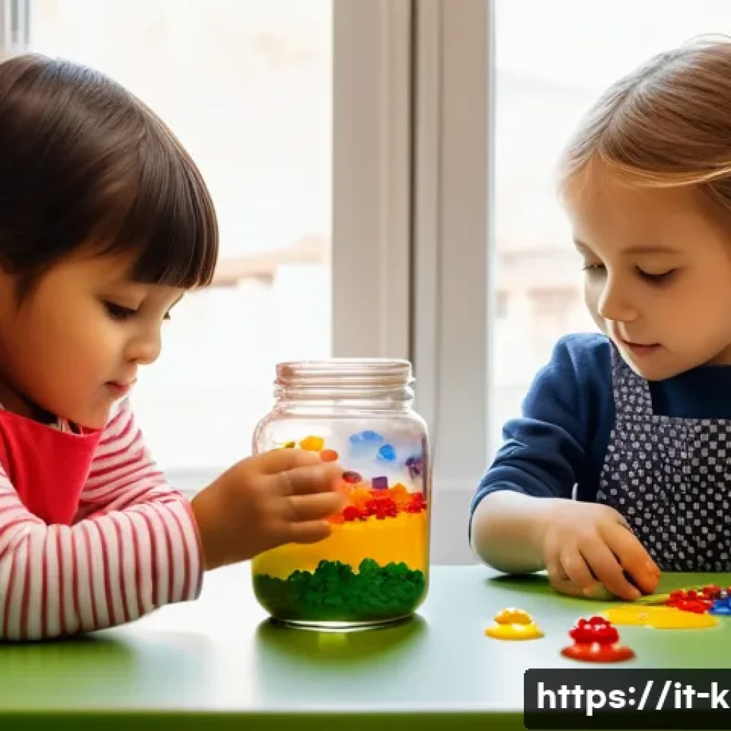 유아교육지도사 강의 중 활용할 수 있는 교육 기법 - **Prompt:** A sun-drenched kindergarten classroom in Rome, Italy. Five toddlers (ages 3-4) are engro...