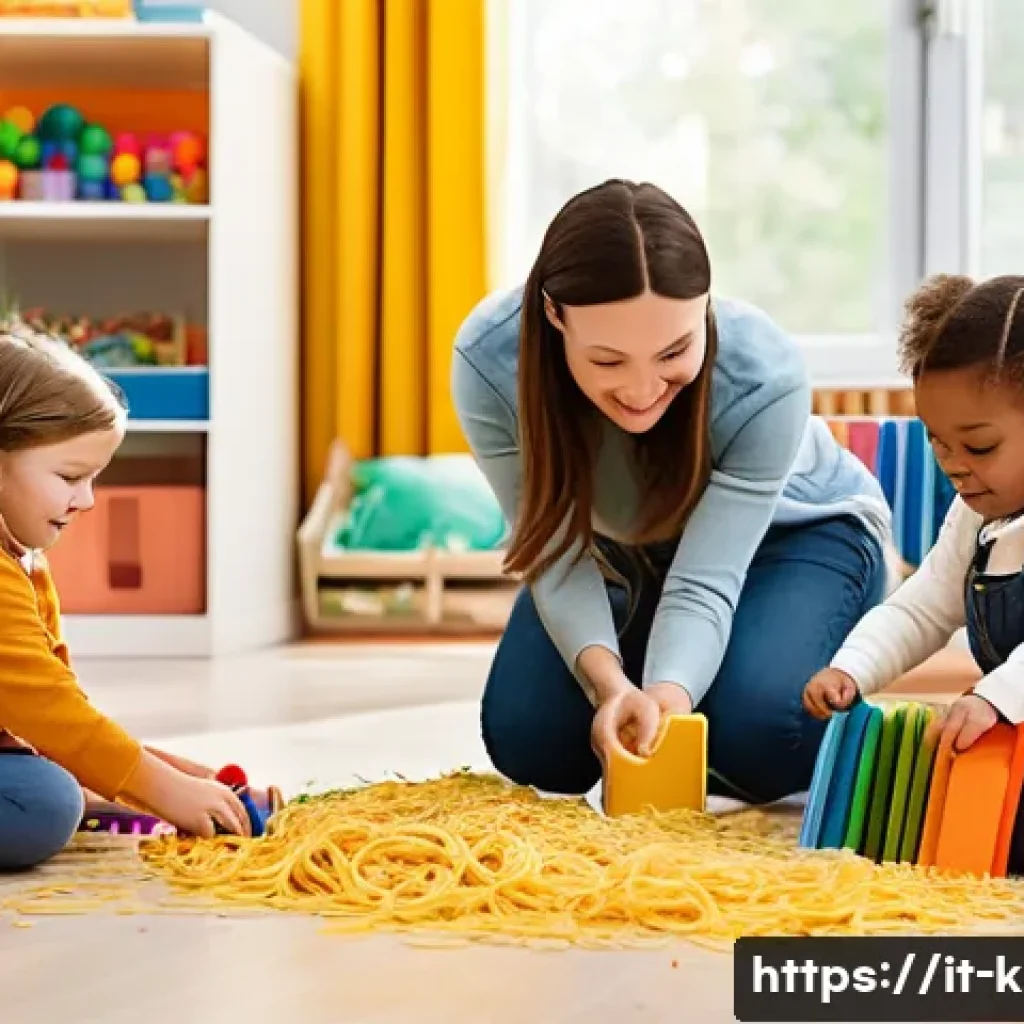 유아교육지도사 경력개발 로드맵 - A vibrant and inviting indoor early childhood classroom, bustling with activity. A diverse group of ...