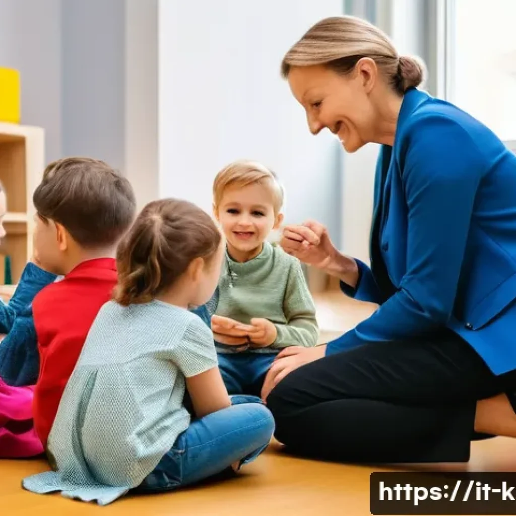 유아교육지도사 해외 취업 가능성 - **Prompt:** A warm, vibrant scene inside a modern, well-equipped kindergarten in Germany. An Italian...