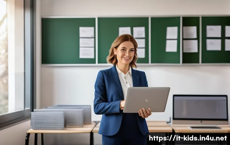 유아교육지도사 실무에서 주의해야 할 법적 문제 - A professional early childhood educator in a modern Italian classroom setting, wearing smart casual ...