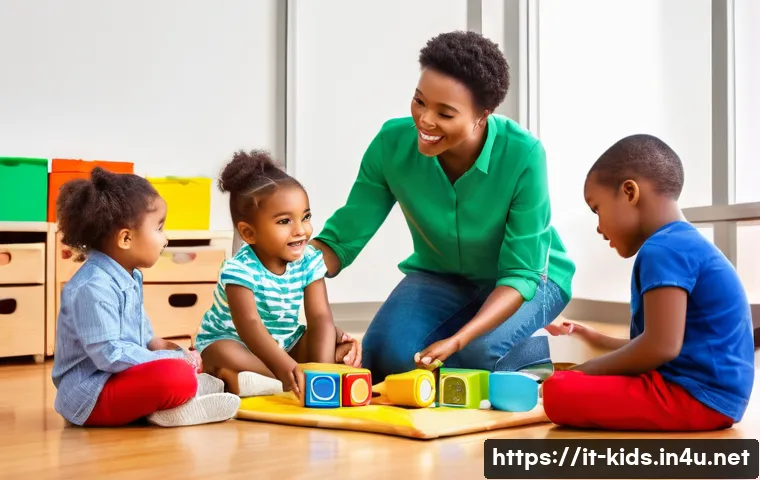 유아교육지도사 자격증 시험 필기와 실기의 차이점 - A diverse group of early childhood educators engaged in a lively role-playing simulation in a bright...