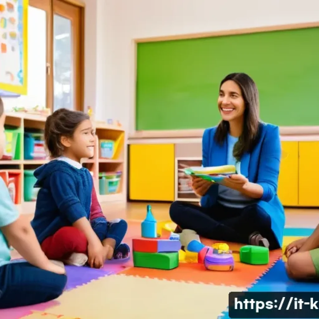 유아교육지도사 근무 형태별 장단점 - A warm, lively Italian public kindergarten classroom scene during daytime, featuring a diverse group...