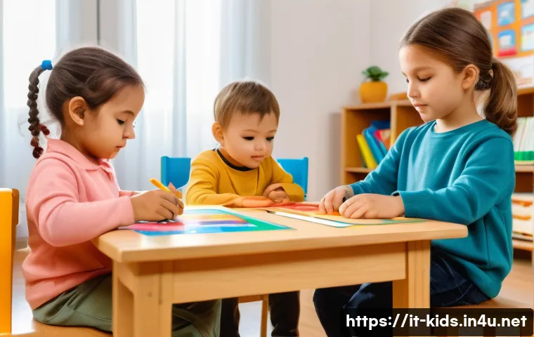 유아교육지도사 자격증 시험 과목별 난이도 분석 - A warm and inviting early childhood classroom scene in Italy, featuring children aged 3-5 wearing ca...
