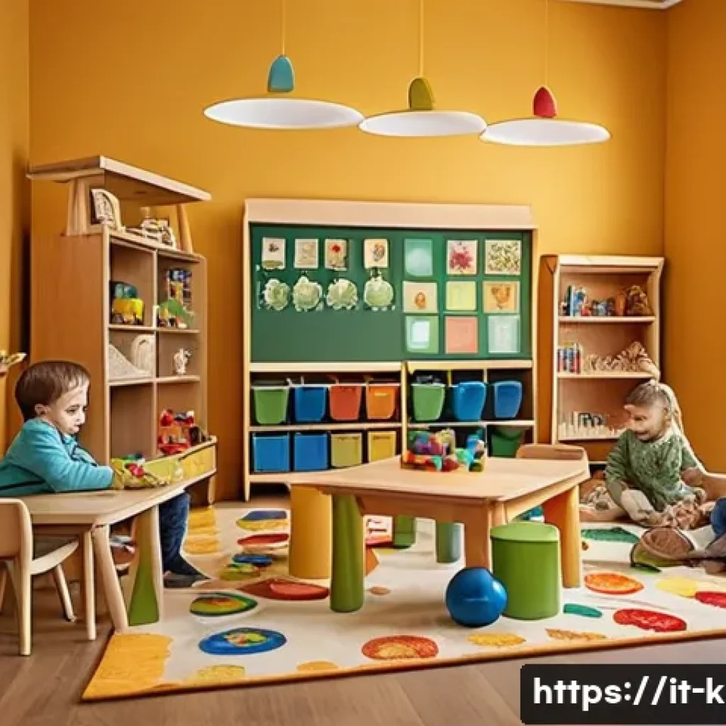 유아교육지도사 강의 계획 작성법 사례 분석 - A bright and inviting early childhood classroom scene set in Italy, featuring a diverse group of chi...