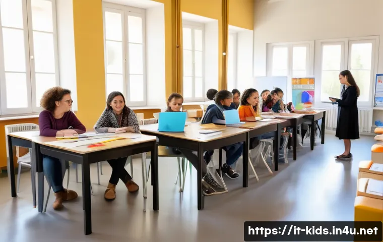 유아교육지도사와 관련된 공공기관 정보 - A bright and modern classroom setting in Italy, showing a diverse group of early childhood educators...