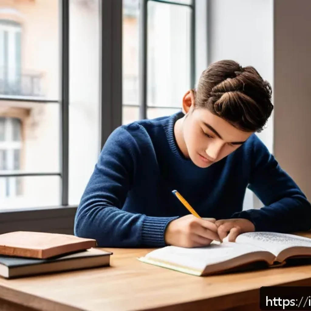 유아교육지도사 필기시험 합격률을 높이는 방법 - A cozy study room scene featuring a young adult Italian student sitting at a wooden desk with a deta...