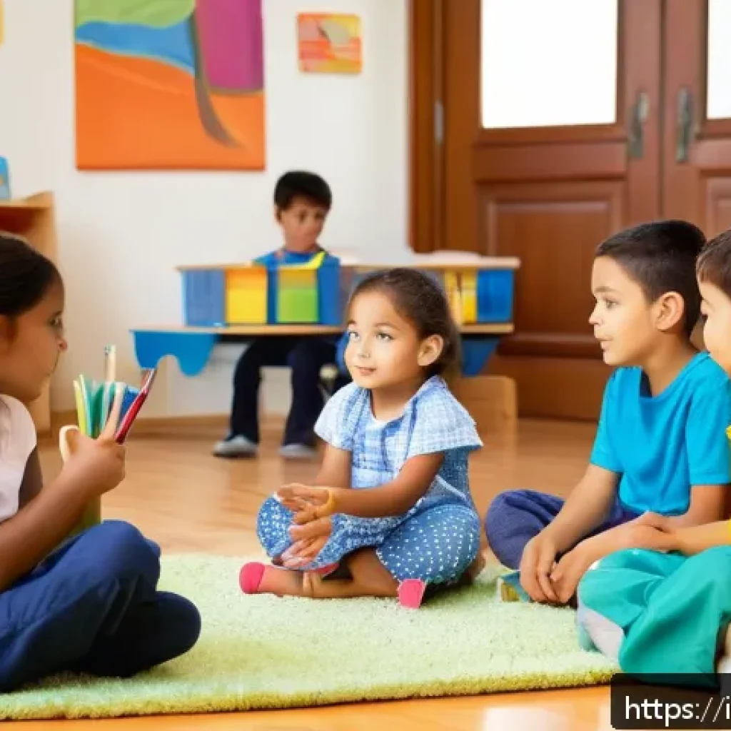 유아교육지도사 강의 중 빈출 실수와 해결법 - A warm and inviting classroom scene with young children aged 4-6, all wearing colorful, age-appropri...