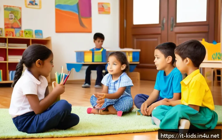 유아교육지도사 강의 중 빈출 실수와 해결법 - A warm and inviting classroom scene with young children aged 4-6, all wearing colorful, age-appropri...