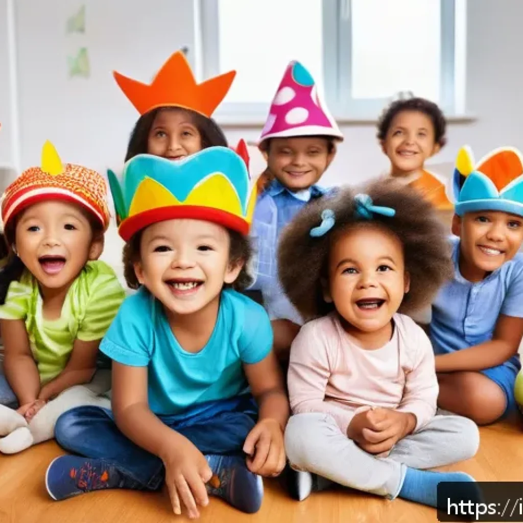 유아교육지도사 강의 중 활용 가능한 유머와 아이디어 - A warm and inviting kindergarten classroom scene filled with diverse young children wearing colorful...
