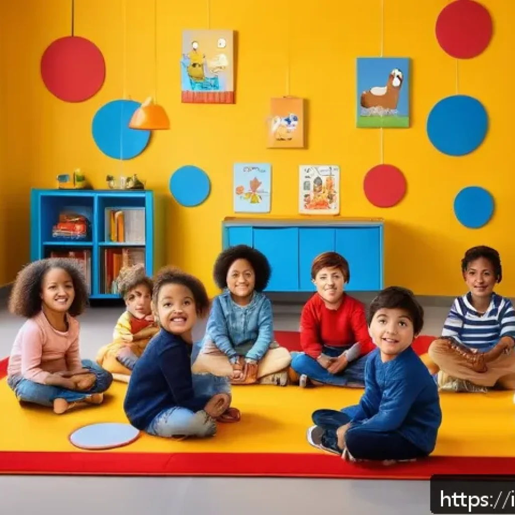 유아교육지도사 관련 동영상 콘텐츠 제작법 - A cheerful preschool classroom scene in Italy, brightly lit with vivid primary colors like yellow, r...