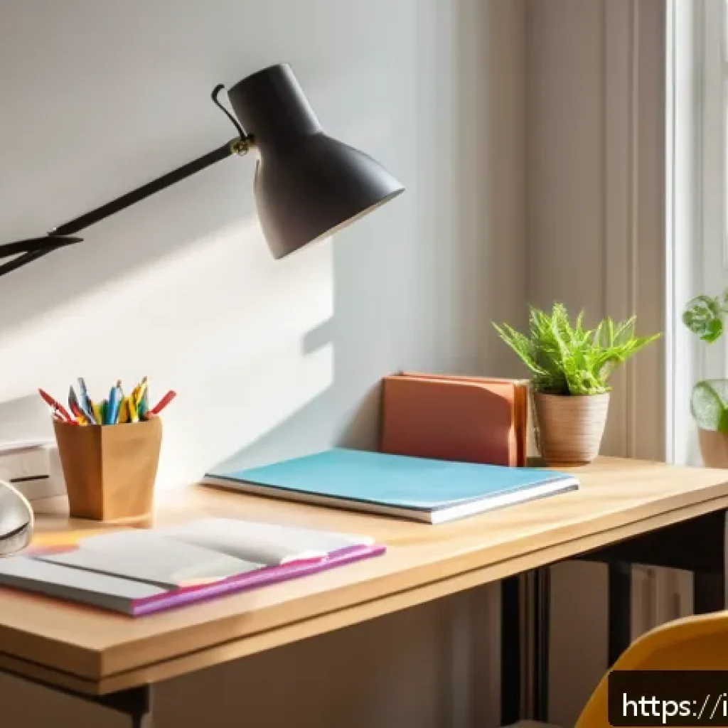 유아교육지도사 자격증 시험 대비 시간 관리 노하우 - A serene and tidy study room with a large window letting in natural sunlight, featuring a modern erg...