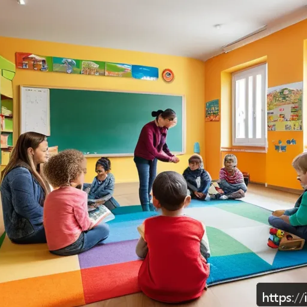 유아교육지도사로서 근무 후 자기평가 방법 - A warm and inviting early childhood classroom in Italy, filled with natural light and colorful educa...