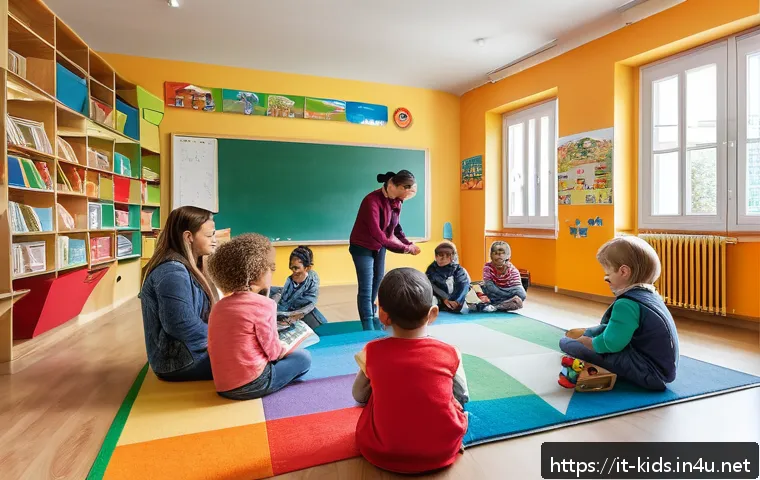 유아교육지도사로서 근무 후 자기평가 방법 - A warm and inviting early childhood classroom in Italy, filled with natural light and colorful educa...