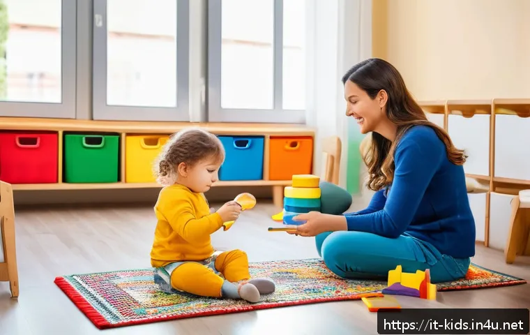 유아교육지도사로서의 첫 근무 경험 공유 - A warm, inviting early childhood classroom setting in Italy, featuring a diverse group of toddlers w...