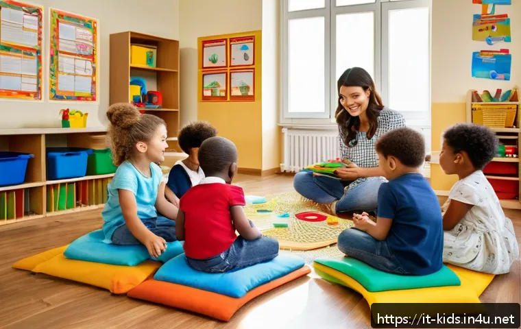 유아교육지도사 직무 기술서 작성법 - A warm and inviting preschool classroom in Italy, filled with natural light and colorful educational...