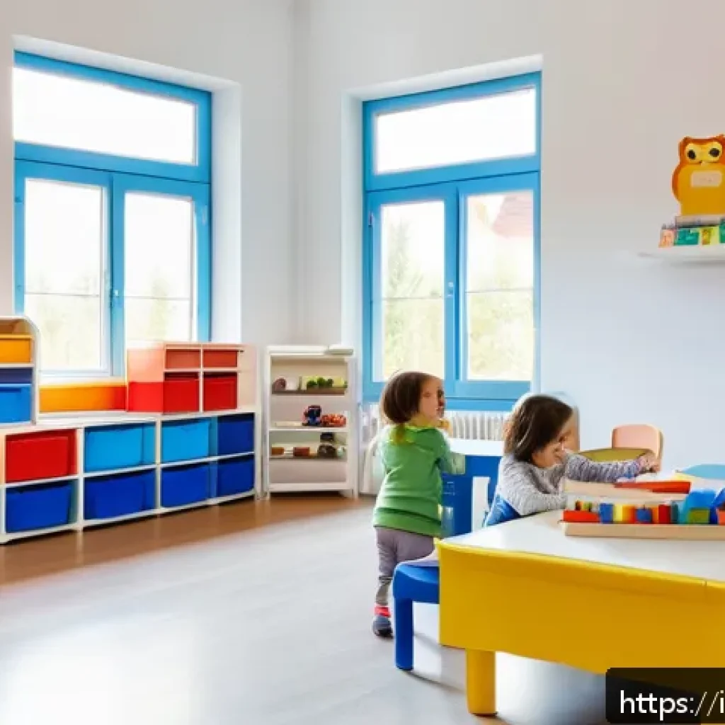 유아교육지도사 근무 지역 선택 팁 - A bright and modern Italian preschool classroom in Emilia-Romagna region, featuring well-organized e...
