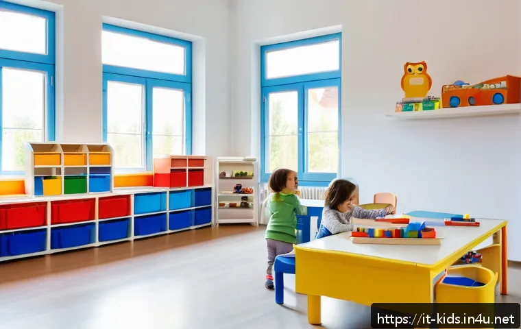 유아교육지도사 근무 지역 선택 팁 - A bright and modern Italian preschool classroom in Emilia-Romagna region, featuring well-organized e...
