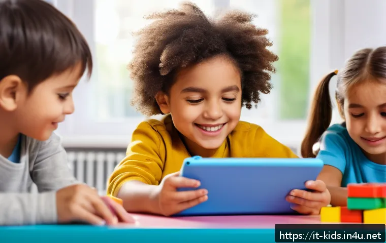 유아교육지도사로서 업무 보고서 작성법 - A professional early childhood educator sitting at a modern classroom table, using a tablet with a s...