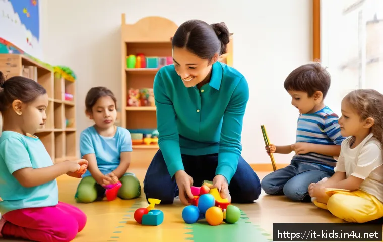 유아교육지도사 자격증 취득 후 첫 직장 선택 사례 - A warm and inviting early childhood education classroom in Italy, featuring a diverse group of young...