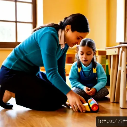 Home 17 유아교육지도사 실무에서 발생하는 문제점 - Photorealistic Italian nursery classroom during a hectic morning, a stressed female early childhood ...